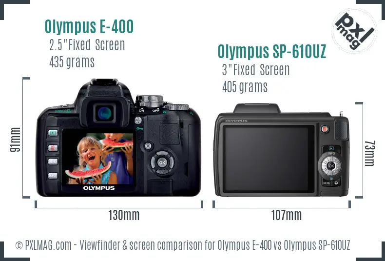 Olympus E-400 vs Olympus SP-610UZ Screen and Viewfinder comparison
