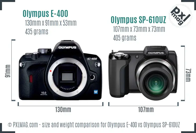 Olympus E-400 vs Olympus SP-610UZ size comparison