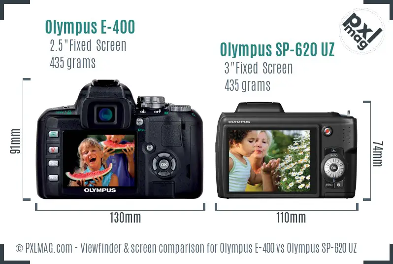 Olympus E-400 vs Olympus SP-620 UZ Screen and Viewfinder comparison