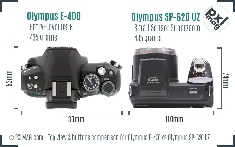 Olympus E-400 vs Olympus SP-620 UZ top view buttons comparison
