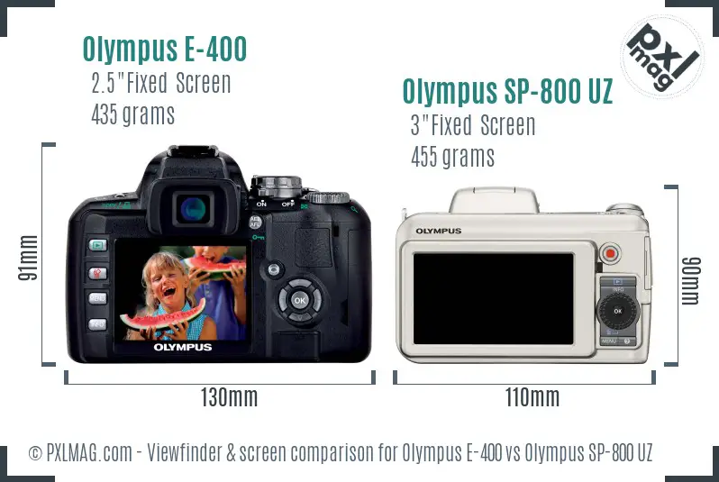 Olympus E-400 vs Olympus SP-800 UZ Screen and Viewfinder comparison