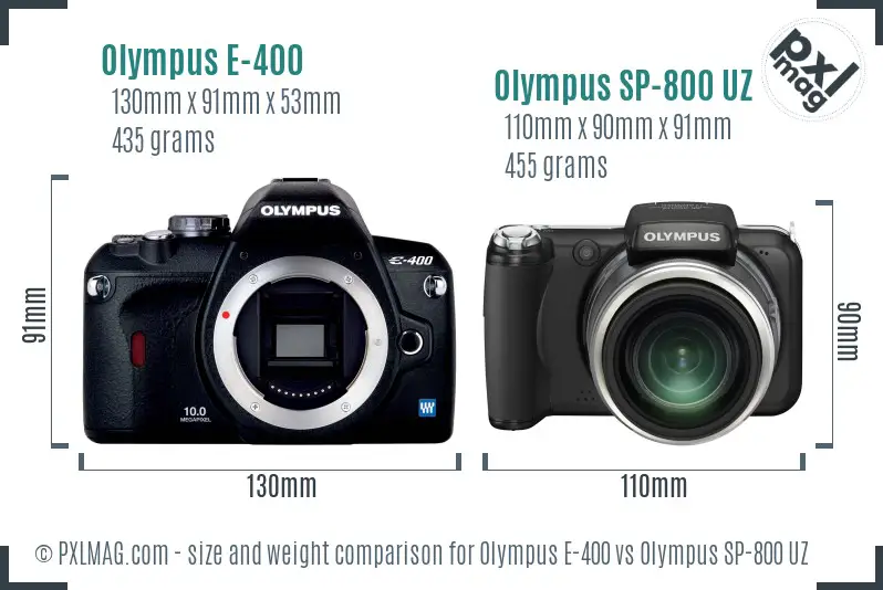 Olympus E-400 vs Olympus SP-800 UZ size comparison