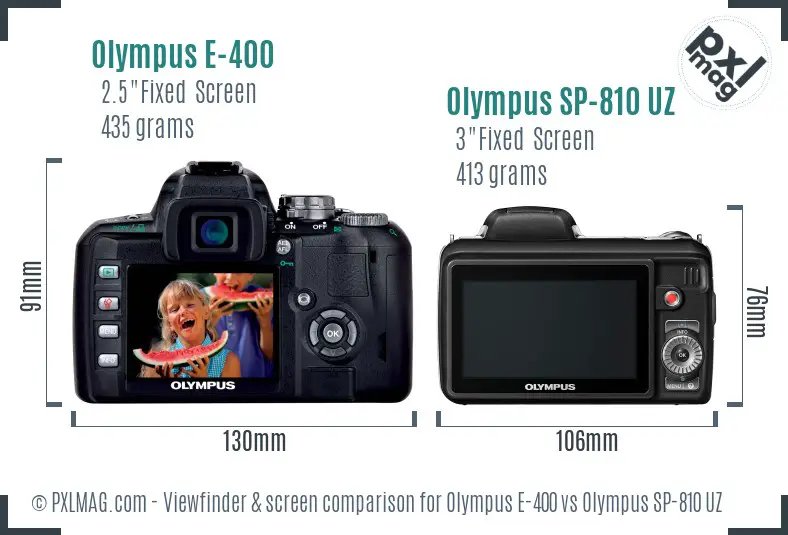 Olympus E-400 vs Olympus SP-810 UZ Screen and Viewfinder comparison