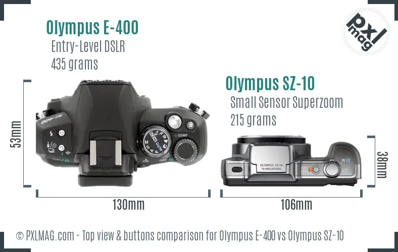 Olympus E-400 vs Olympus SZ-10 top view buttons comparison