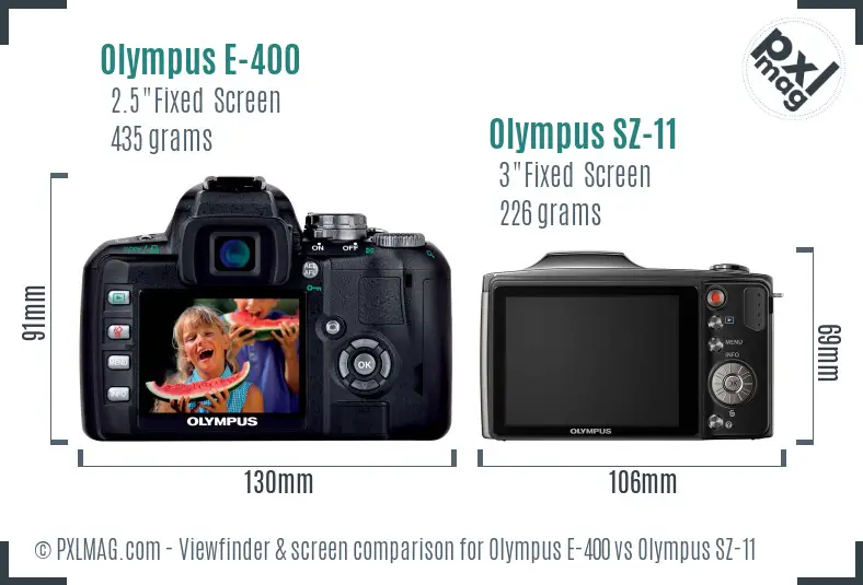 Olympus E-400 vs Olympus SZ-11 Screen and Viewfinder comparison