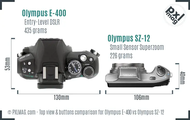 Olympus E-400 vs Olympus SZ-12 top view buttons comparison