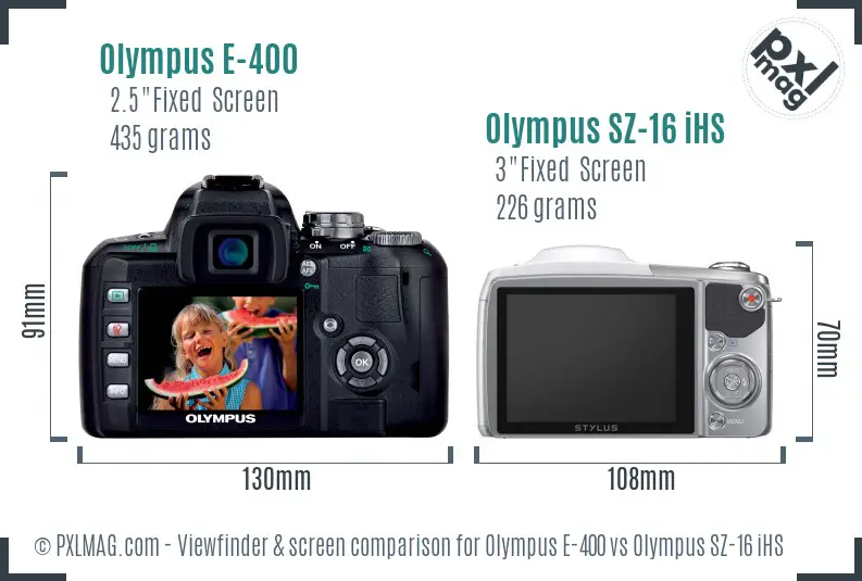 Olympus E-400 vs Olympus SZ-16 iHS Screen and Viewfinder comparison