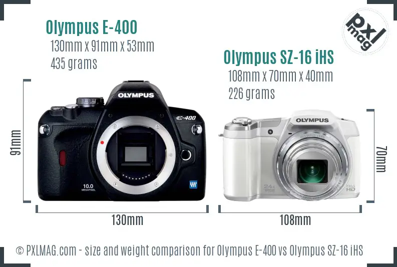 Olympus E-400 vs Olympus SZ-16 iHS size comparison