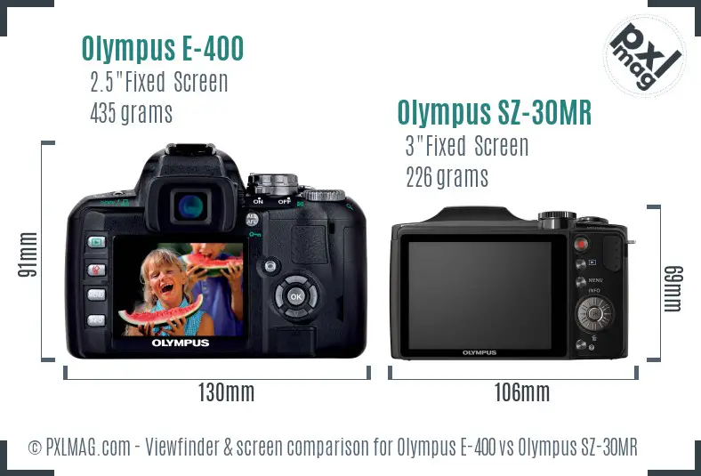 Olympus E-400 vs Olympus SZ-30MR Screen and Viewfinder comparison