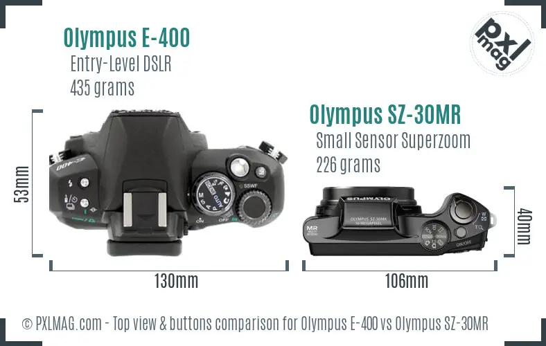 Olympus E-400 vs Olympus SZ-30MR top view buttons comparison