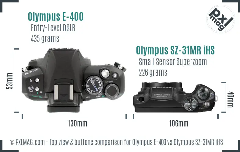 Olympus E-400 vs Olympus SZ-31MR iHS top view buttons comparison