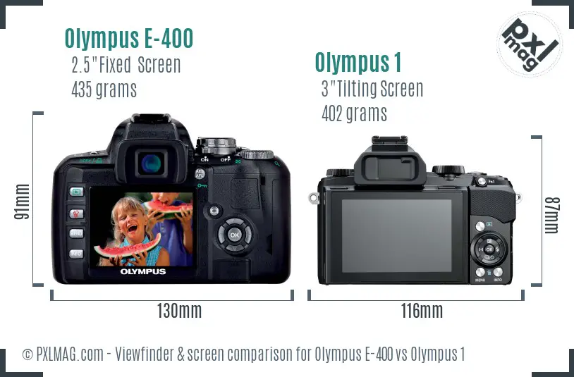 Olympus E-400 vs Olympus 1 Screen and Viewfinder comparison