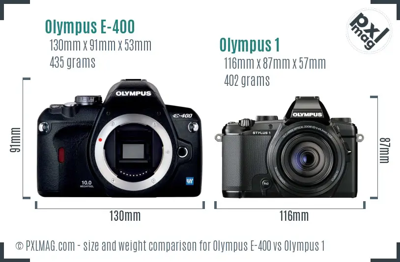Olympus E-400 vs Olympus 1 size comparison