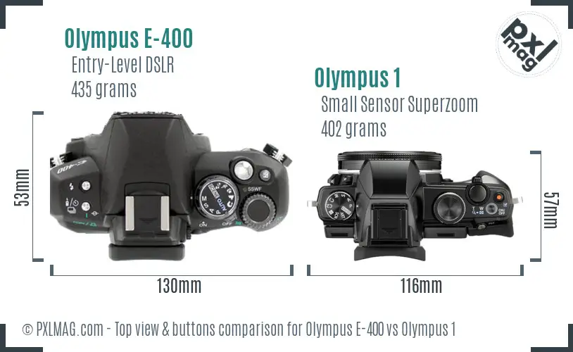 Olympus E-400 vs Olympus 1 top view buttons comparison