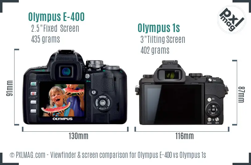 Olympus E-400 vs Olympus 1s Screen and Viewfinder comparison