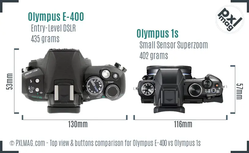 Olympus E-400 vs Olympus 1s top view buttons comparison