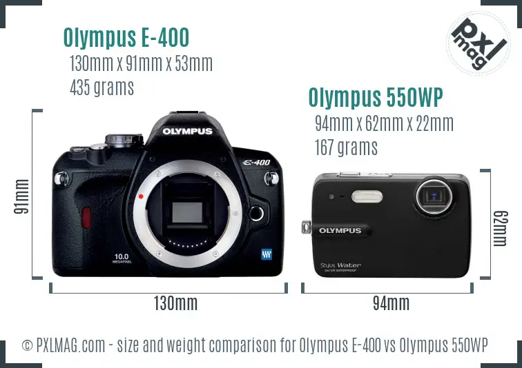 Olympus E-400 vs Olympus 550WP size comparison