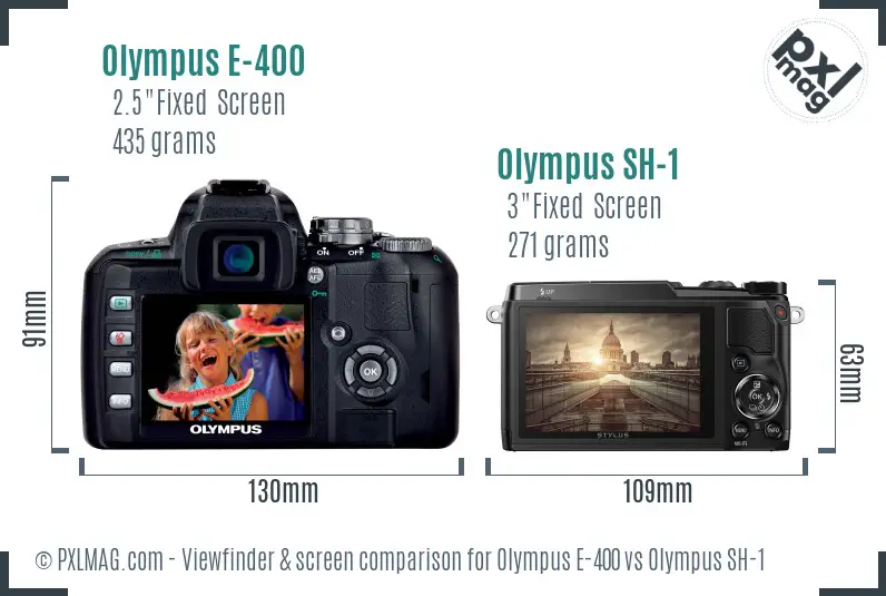 Olympus E-400 vs Olympus SH-1 Screen and Viewfinder comparison