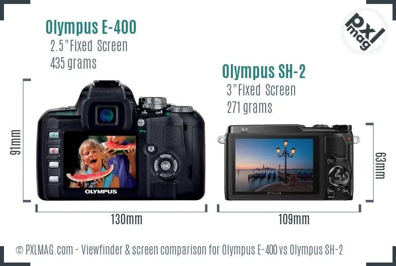 Olympus E-400 vs Olympus SH-2 Screen and Viewfinder comparison