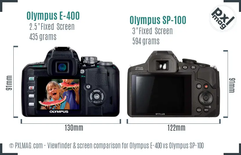 Olympus E-400 vs Olympus SP-100 Screen and Viewfinder comparison