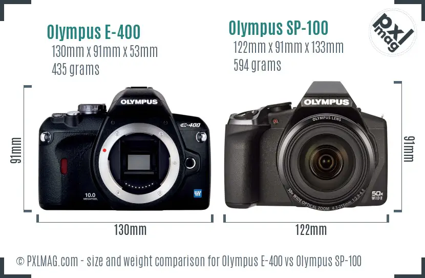 Olympus E-400 vs Olympus SP-100 size comparison