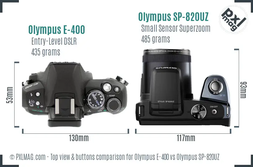 Olympus E-400 vs Olympus SP-820UZ top view buttons comparison