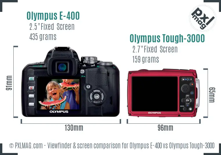 Olympus E-400 vs Olympus Tough-3000 Screen and Viewfinder comparison