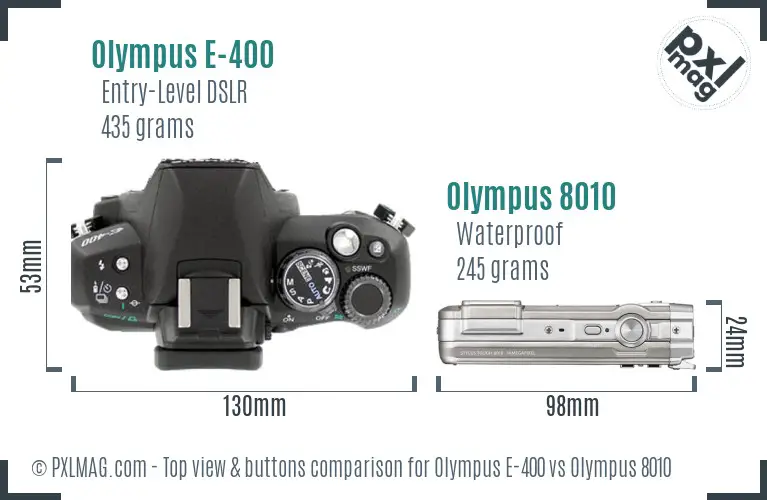 Olympus E-400 vs Olympus 8010 top view buttons comparison