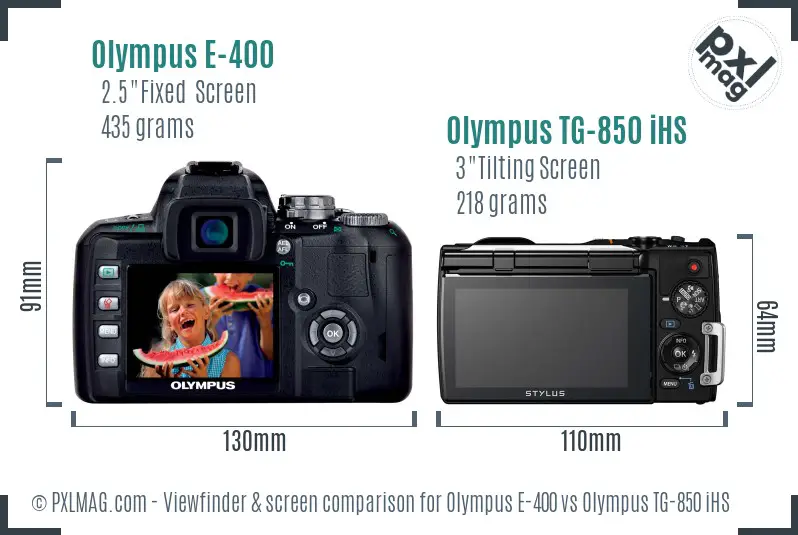 Olympus E-400 vs Olympus TG-850 iHS Screen and Viewfinder comparison