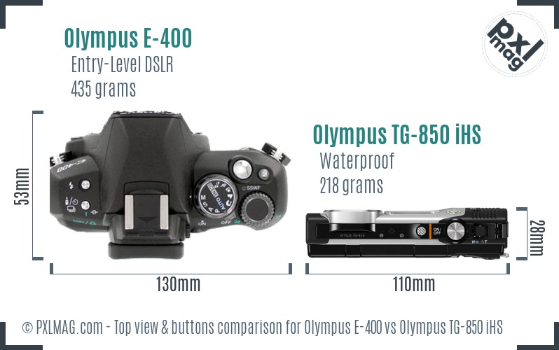Olympus E-400 vs Olympus TG-850 iHS top view buttons comparison