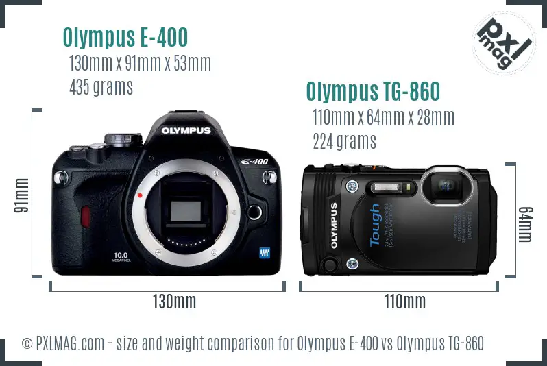 Olympus E-400 vs Olympus TG-860 size comparison