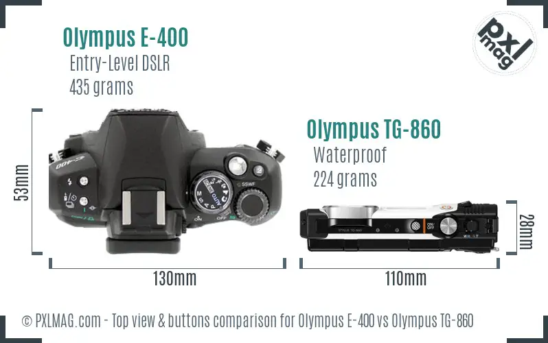 Olympus E-400 vs Olympus TG-860 top view buttons comparison