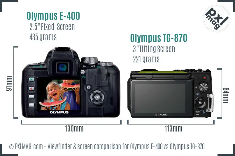 Olympus E-400 vs Olympus TG-870 Screen and Viewfinder comparison