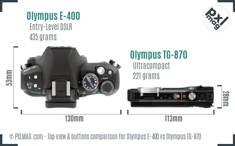 Olympus E-400 vs Olympus TG-870 top view buttons comparison