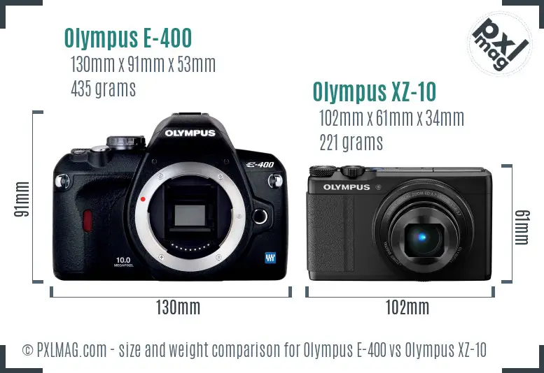 Olympus E-400 vs Olympus XZ-10 size comparison