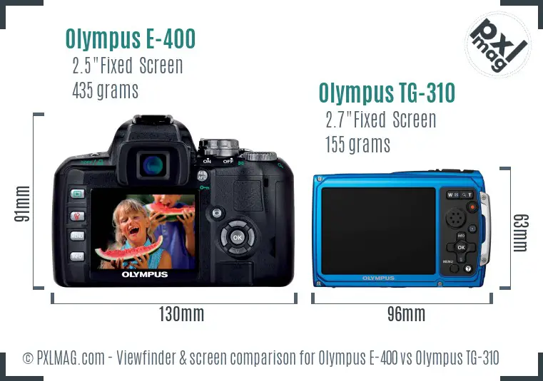 Olympus E-400 vs Olympus TG-310 Screen and Viewfinder comparison