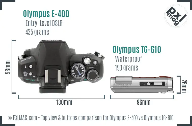 Olympus E-400 vs Olympus TG-610 top view buttons comparison