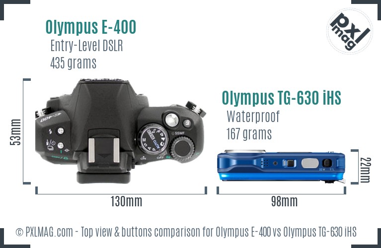 Olympus E-400 vs Olympus TG-630 iHS top view buttons comparison