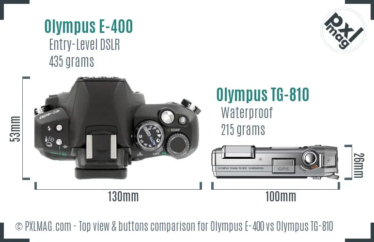 Olympus E-400 vs Olympus TG-810 top view buttons comparison