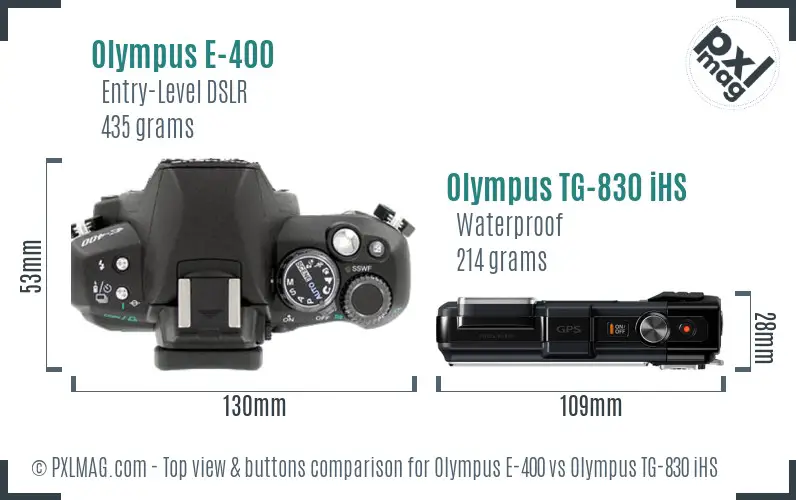 Olympus E-400 vs Olympus TG-830 iHS top view buttons comparison