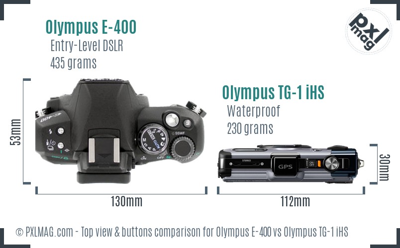 Olympus E-400 vs Olympus TG-1 iHS top view buttons comparison