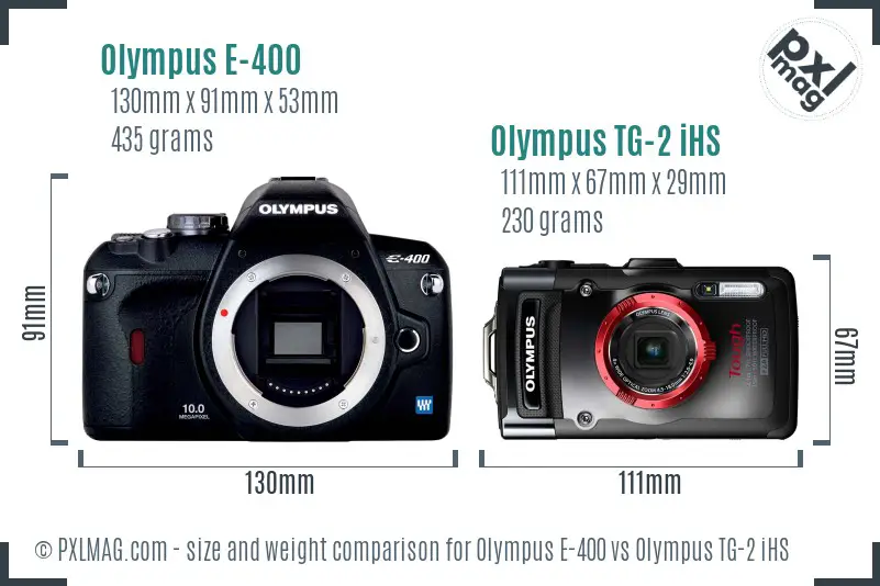 Olympus E-400 vs Olympus TG-2 iHS size comparison