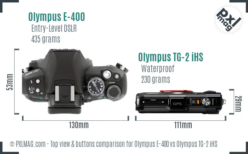 Olympus E-400 vs Olympus TG-2 iHS top view buttons comparison