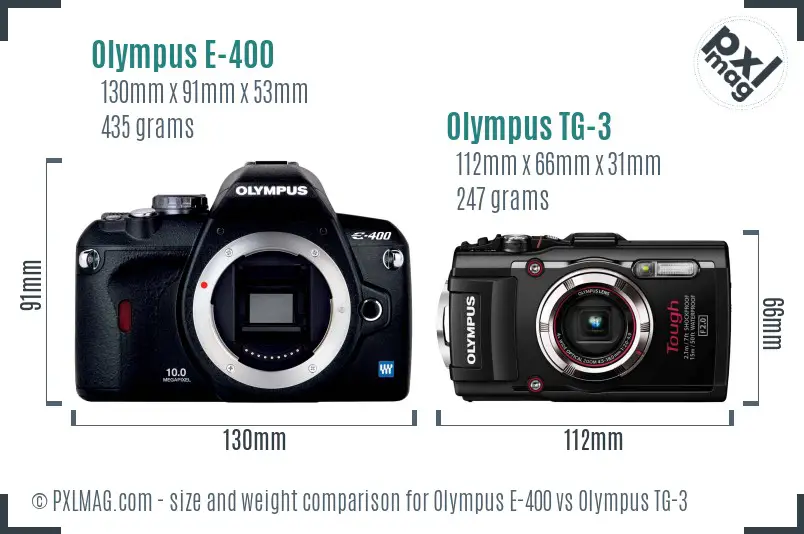 Olympus E-400 vs Olympus TG-3 size comparison