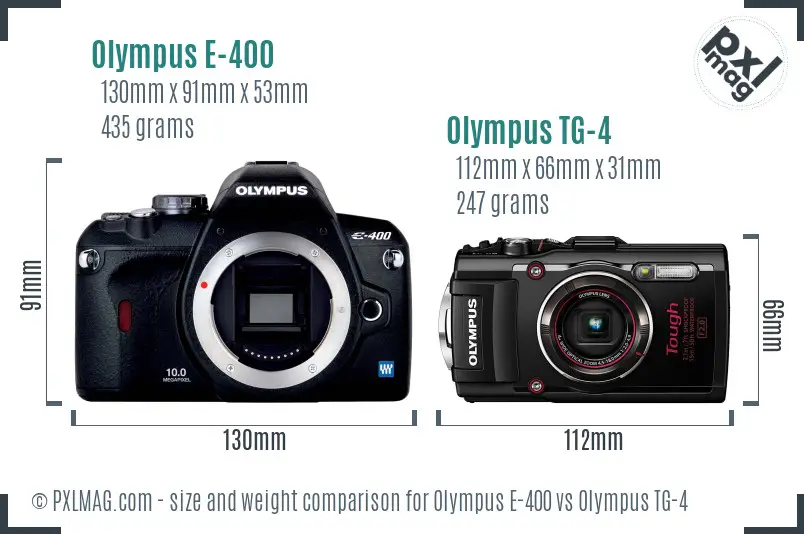 Olympus E-400 vs Olympus TG-4 size comparison