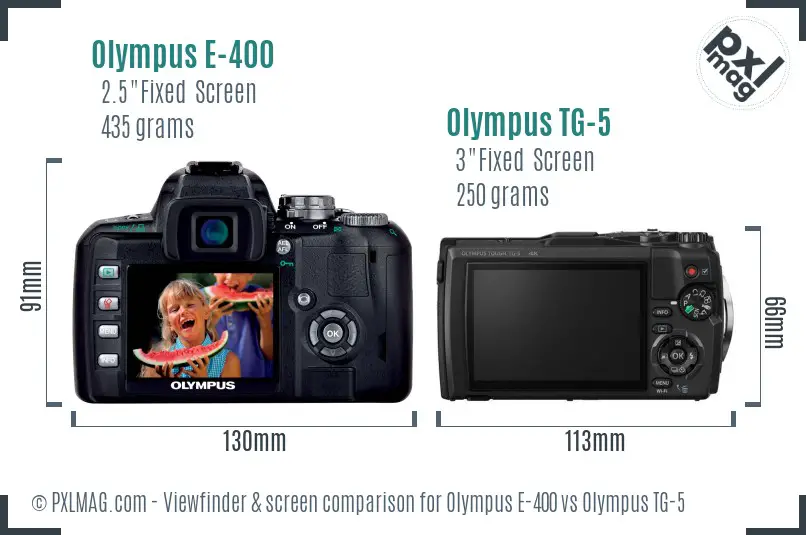 Olympus E-400 vs Olympus TG-5 Screen and Viewfinder comparison