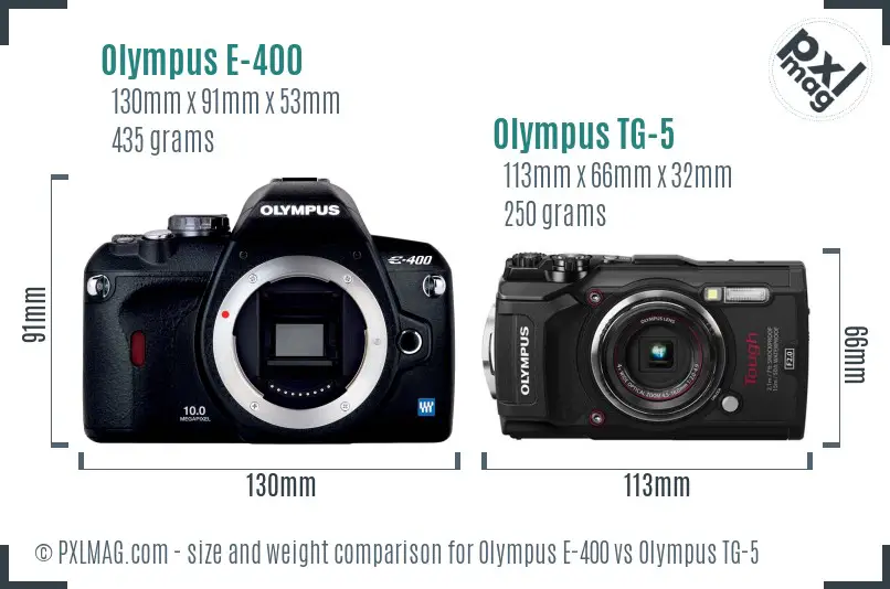 Olympus E-400 vs Olympus TG-5 size comparison