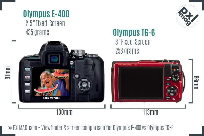 Olympus E-400 vs Olympus TG-6 Screen and Viewfinder comparison