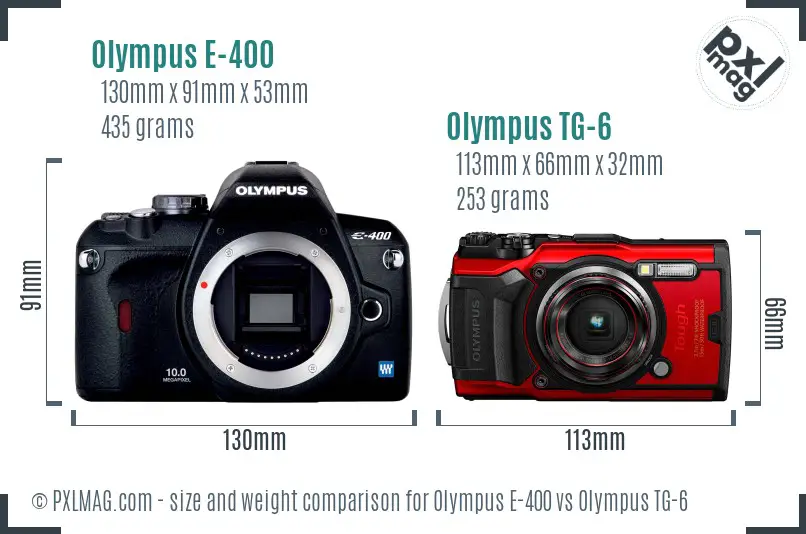 Olympus E-400 vs Olympus TG-6 size comparison