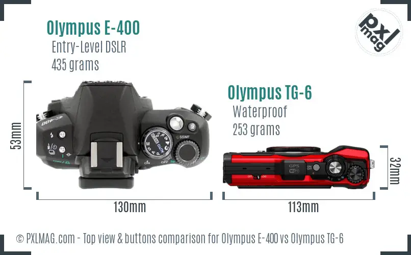 Olympus E-400 vs Olympus TG-6 top view buttons comparison